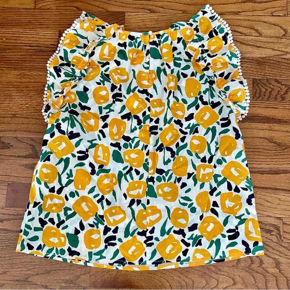 THML Yellow Green Black White Floral Ruffle Sleeve Top Blouse Women’s Medium NWT - Picture 9 of 10
